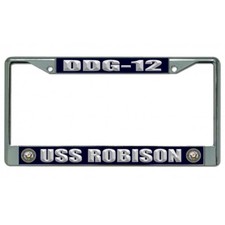 uss robison ddg-12 navy logo military chrome license plate frame made in usa