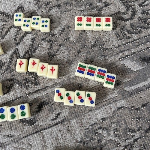 Vintage Mahjong Mah Jongg Bakelite MiniTile Game 144pcs  Green Dragon Hinged Box - Picture 9 of 18