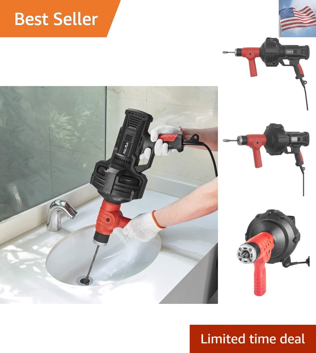 35 FT Double Mode Drain Snake Tools, 11-in-1 Drain Auger Sink Drain Unblocking Plumbing Snake Kitchen Bathrom Shower Sink Snake Real Dyis Red - View #3