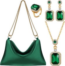 4 Pcs Evening Handbag Shoulder Purse Rhinestone Clutch Bag Emerald