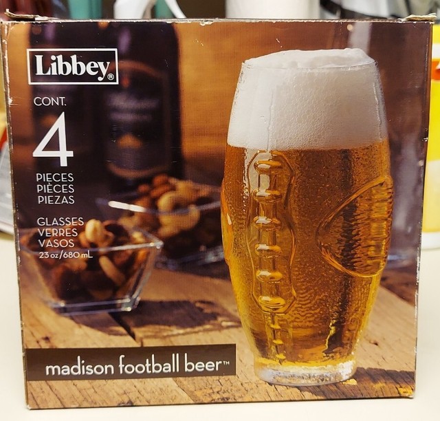 Libbey Football Shaped Glasses Set of 4 Clear Beer Cups Mugs 23oz for