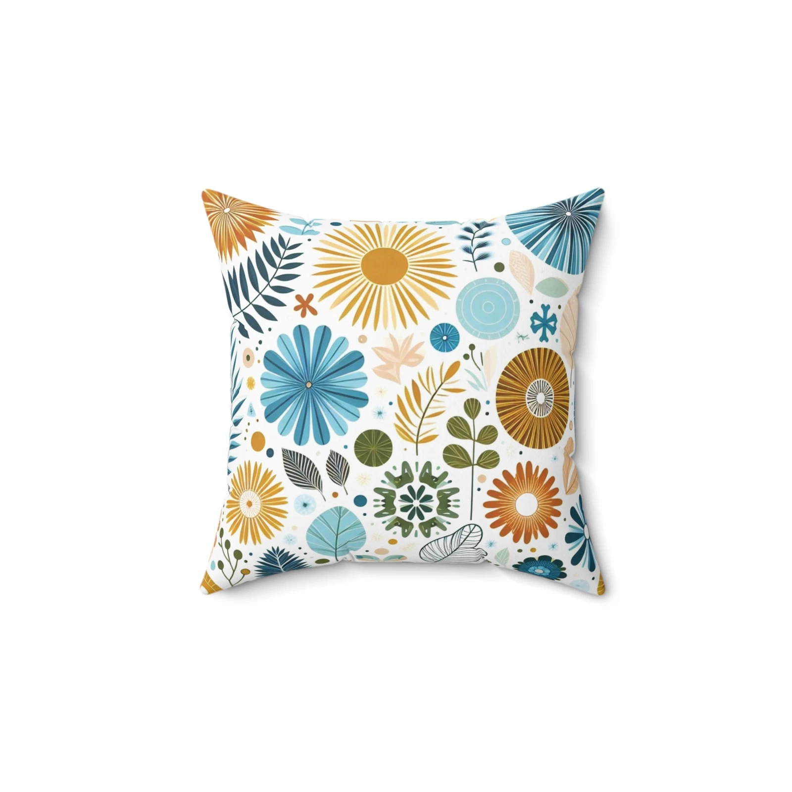 Multicolor Wildflowers and Sun Square Cushion Pillow