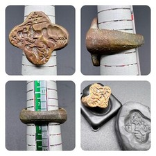 Rare Ancient Old Bactrian Roman Siting Roman King With Birds Story Intaglio Ring