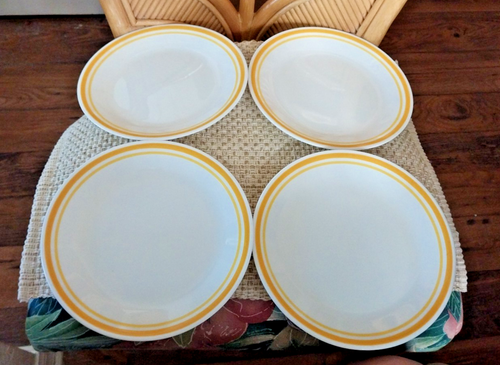 Corelle Citrus Double Yellow Stripe Medium Salad Luncheon Plates 8 1/2" Lot of 4