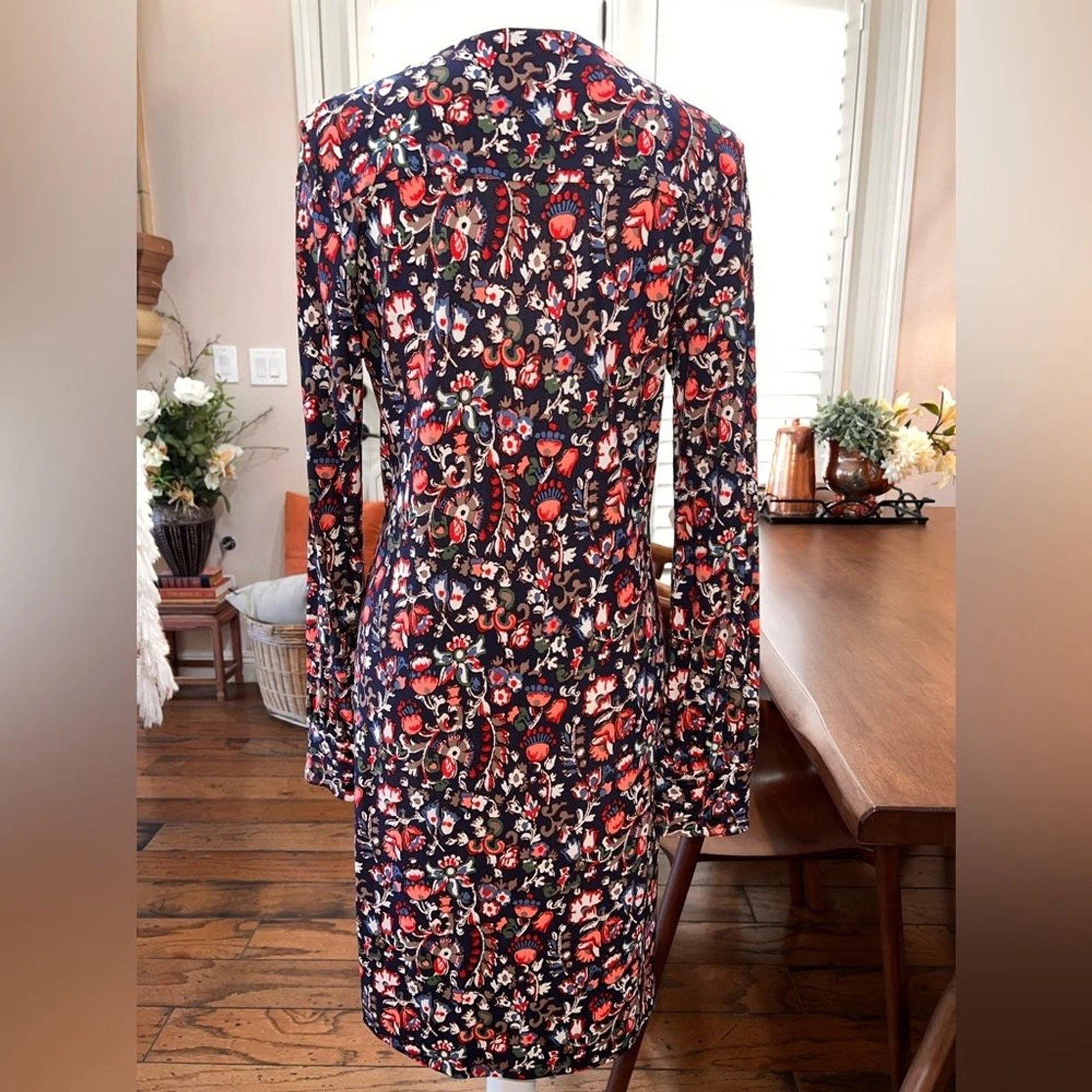 Abito Tory Burch maglia jersey floreale maniche lunghe taglia L abbigliamento da lavoro classico formale