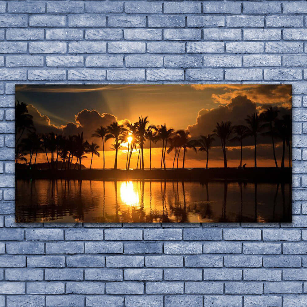 Tableau paysage arbres soleil avec impression sur verre panoramique 140x70