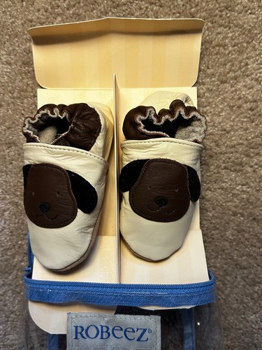 Robeez Baby 6-12 Months Puppy Design Leather w/ Suede Soles New Shoes Tan Brown - Picture 5 of 6