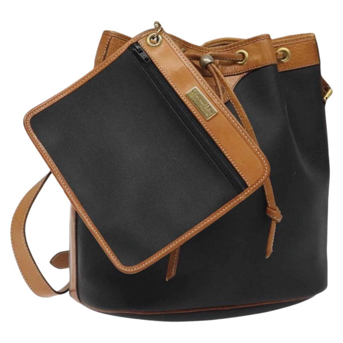 Sac bandoulière Christian Dior PVC noir or authentique BA934