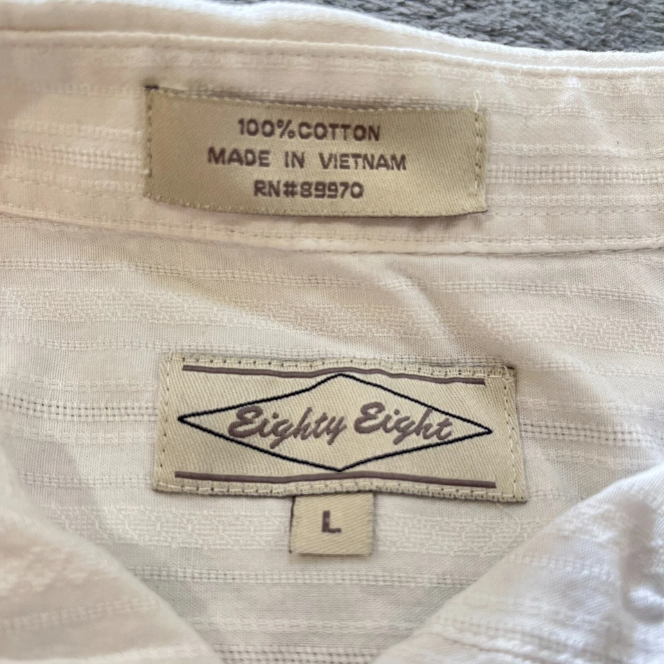 Vintage Eighty Eight White Button Up Gothic Print Long Sleeve Shirt Men's Size L - Image 4 of 4