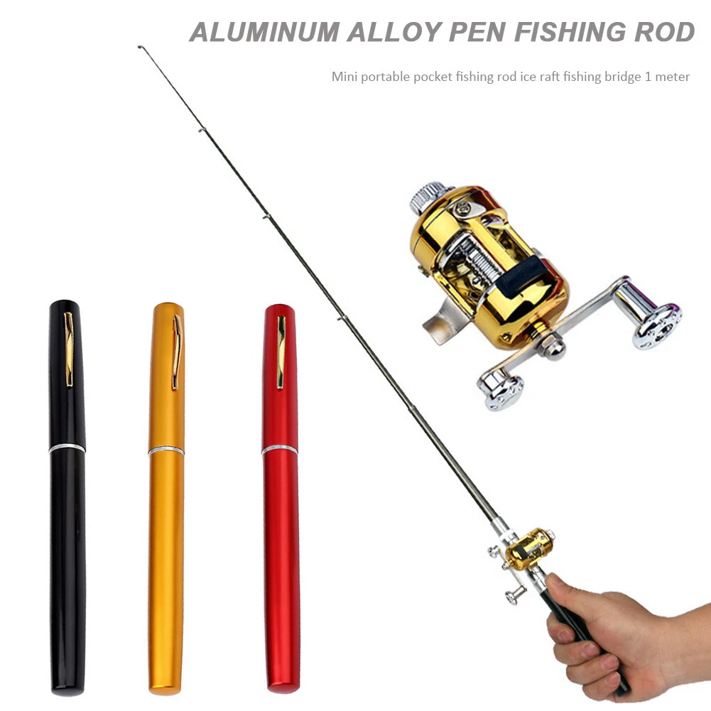 Portable Pocket Mini Aluminum Pen-Shape Fishing Rod w/ Reel Wheel