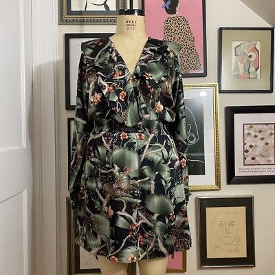NWT Johanna Ortiz x HM women's black patterned floral print flounce dress  sz sm