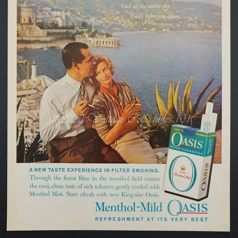 1959 Oasis Cigarettes Pareja Costa de Monte Carlo foto arte decoración anuncio impreso vintage Foto 4 de 4