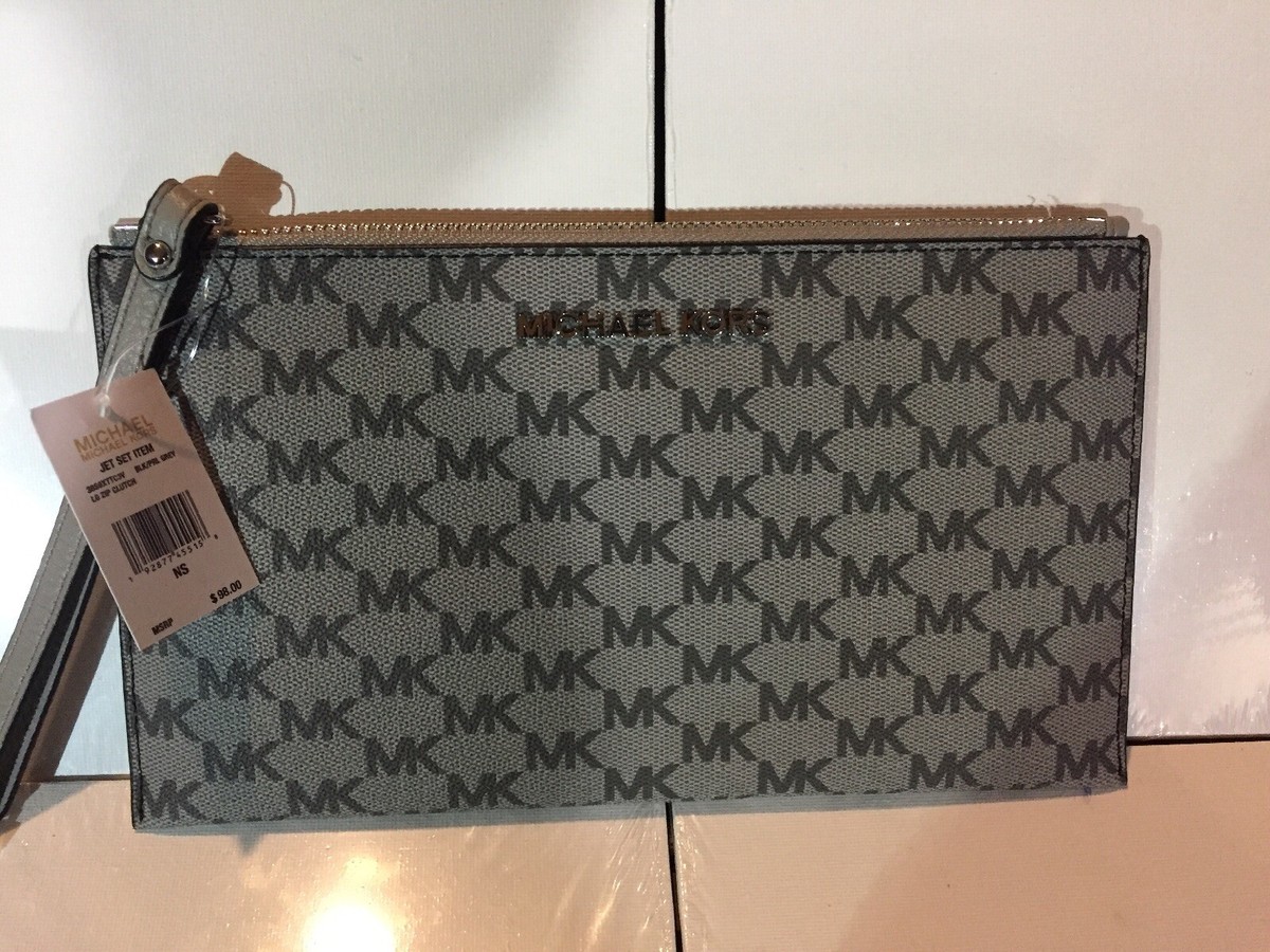 MICHAEL KORS jet set item LG Zip Clutch BLK/PRL Grey192877455158