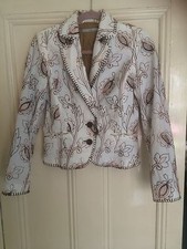More&more White Cotton Embroidery Jacket/ Lined/ Semi Fitted/ Long Sleeves/ Uk10