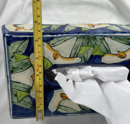 Scatola porta fazzoletti ceramica messicana con fiori di calla vanità dipinta a mano Tonala - Foto 8 di 12
