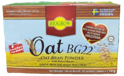 BIOGROW Oat BG22 Bran Powder With Beta Glucan Travel Pack 9g x 30's - 1 Pack