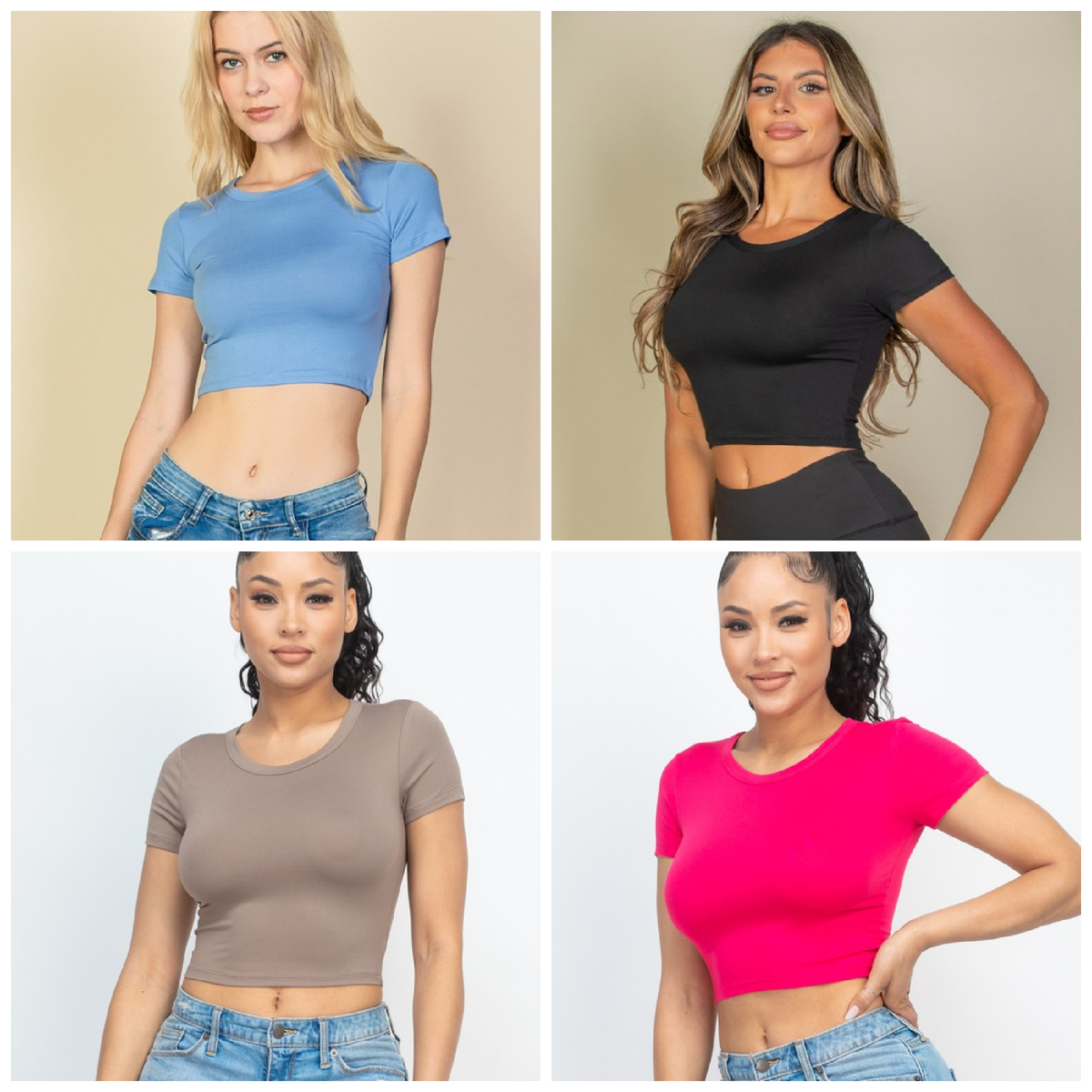 Crop top scoop neck short sleeve basic casual party stretch t