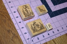 Leaves 4 Rubber Stamps Wood Mounted LOT Gardening Little Girl Flowers Mailbox
