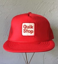 Vintage Trucker Hat Cap QUIK STOP Patch Snapback One Size Meshback USA Made
