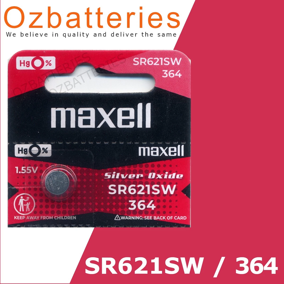 1pc SR621SW, SR621 (364) Maxell Silver Oxide Battery 1.55V EX: 12/2029