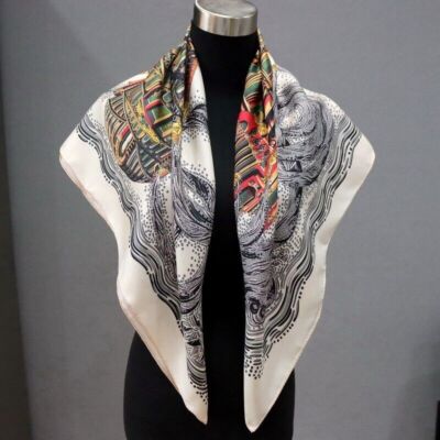 Pure Twill Silk ~18 Momme~ Double Face Scarf Stole Tower Print Square Shawl 35''