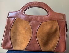 VTG 1970s Boho Brown genuine suede faux leather handbag. Great condish