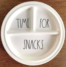 Rae Dunn Baby Melamine Toddler Child Divided Plate Snacks Time For Snacks 8.5"