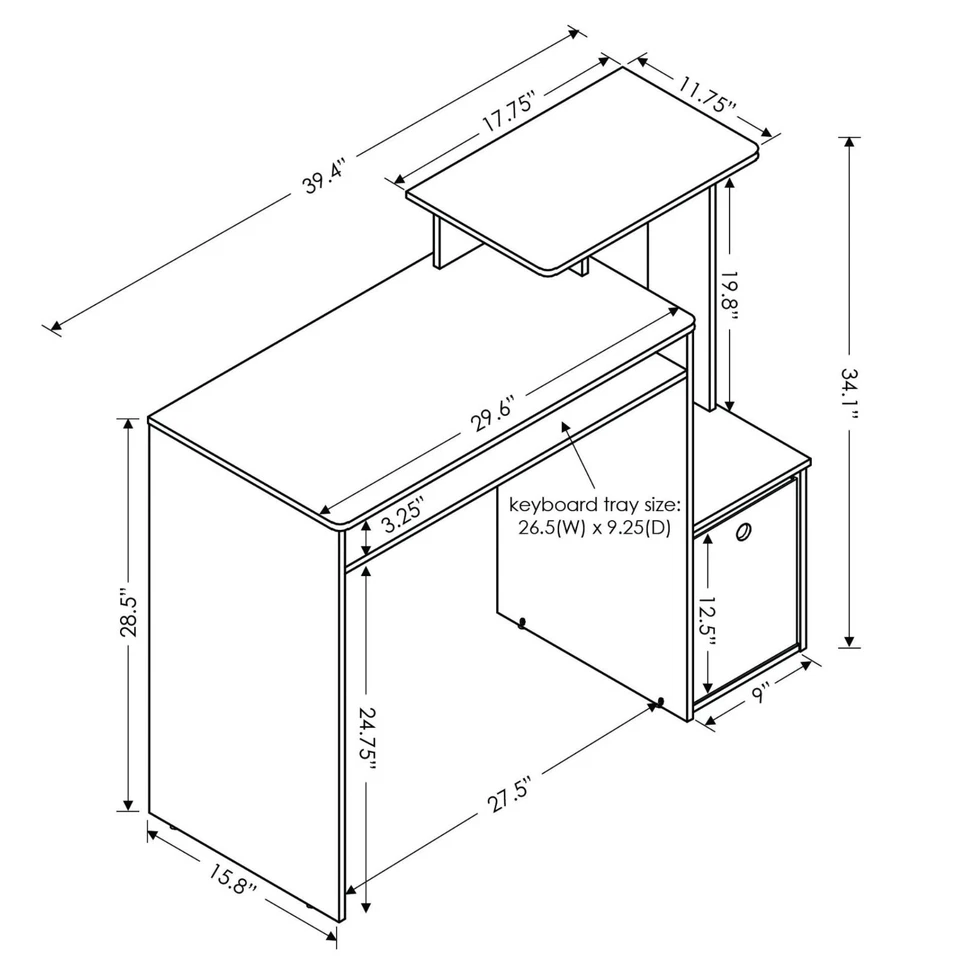 Furinno Office Computer Writing Keyboard Trays W/ Storage Bin Desk, Dark Walnut - Image 3 of 4