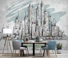3D Hand Drawn City Self-adhesive Removeable Wallpaper Wall Mural Sticker 280