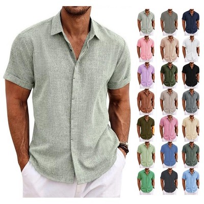 Leinenhemd Herren Kurzarm Hemd Button Freizeithemden Sommer Strand Leinen Shirt