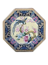 Vintage Japanese Imari Octagonal Porcelain Plate with Bird & Cherry Blossoms