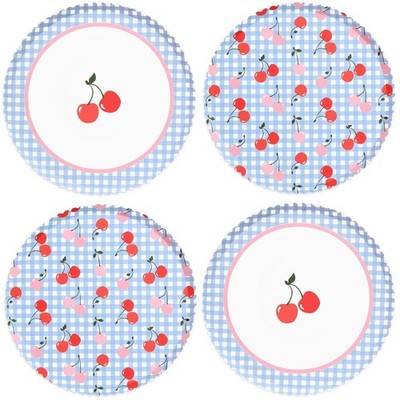 24 PCS 9 inch Cherry Blue Gingham Paper Plates for Ma Cherie Baby Shower Bday