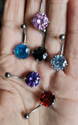 6 HUGE Round Belly Button Navel Rings Body Jewelry Different Colored Rhinestones