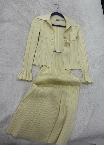 self-portrait Yellow Ribbed Knit 2-Piece Jacket & Dress Set Button Ruffle M