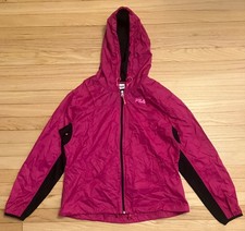 FILA Pink Black Hooded Windbreaker Jacket w/ Reflective Dots Women's L