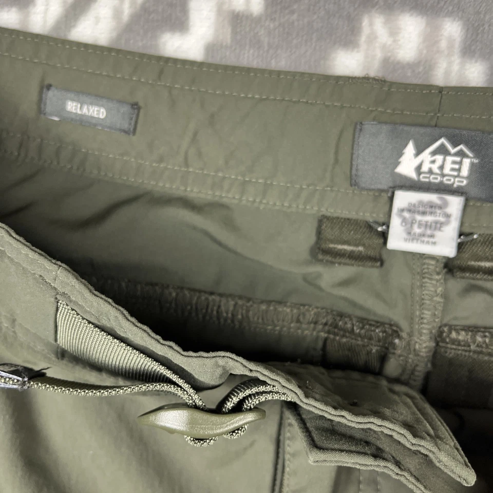 Calça REI Conversível Feminina Tamanho 6 Pequena Olive Bolsos de Carga Caminhada Gorp - Imagem 4 de 4