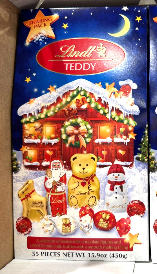 Lindt Teddy Holiday Share Pack Gift 15.9oz 55 ct Santa Snowman Teddy 3/2026 RARE