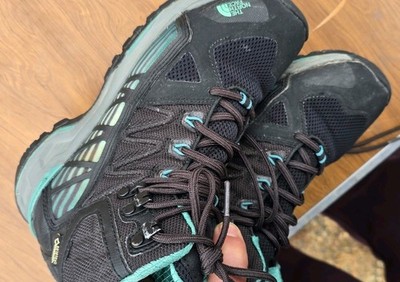 The North Face Ultra Fastpack Mid GTX wmn hiking shoes in black and lightblue.