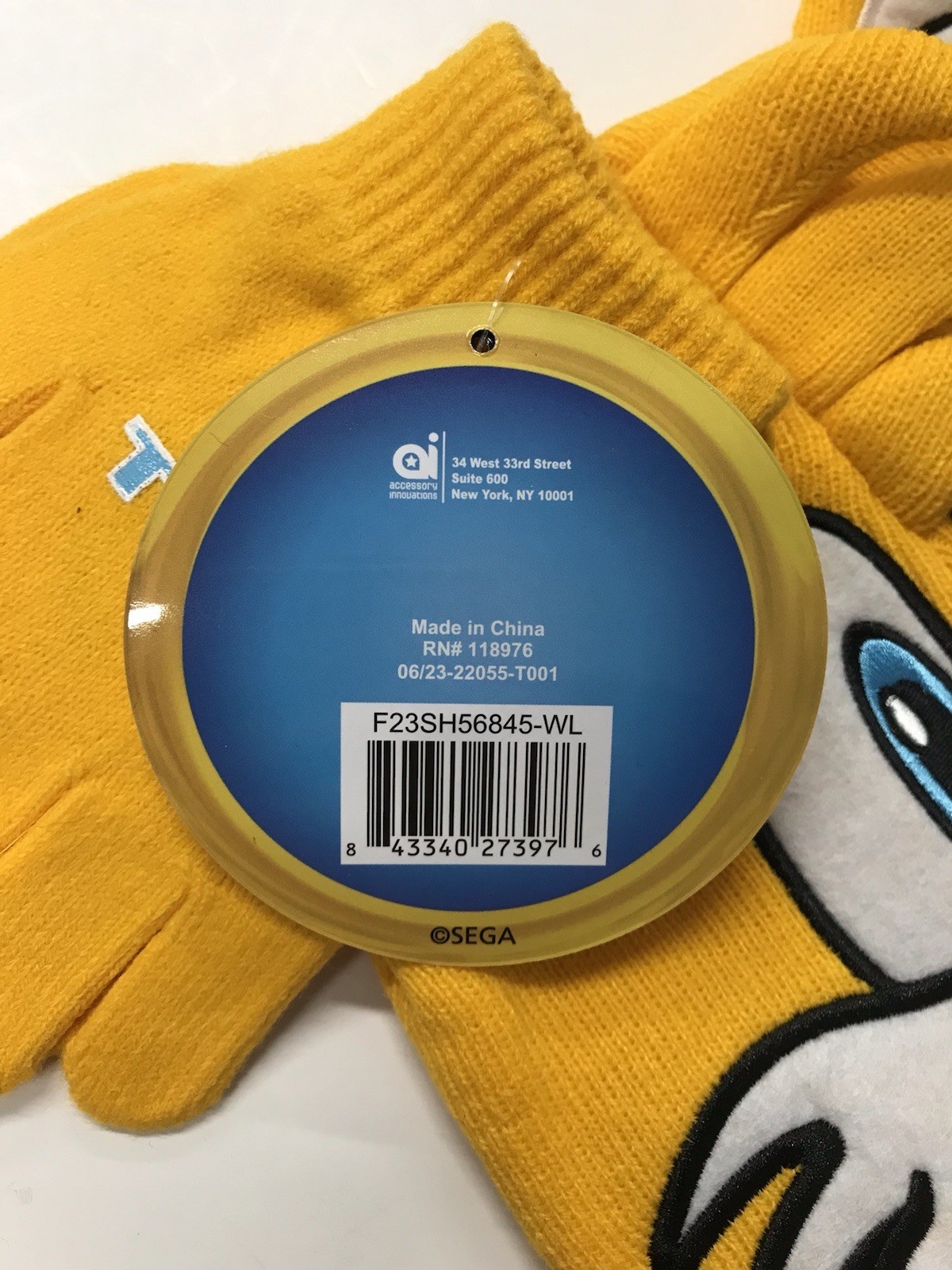 Beanie Cap - Sonic the Hedghog Face Tails YELLOW w/Glove Mitten Hat Set NEW