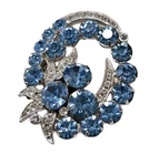 Vtg. Signed EISENBERG ICE Rhinestone Costume Jewelry Brooch - Blue Ice!