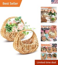 Small Flower Girl Basket Set of 2 - Small Wicker Basket with Handle and Water...
