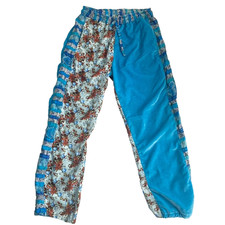 Patchwork Pants Sz M Blue Boho Hippie Festival Elastic Waist Check Measurements