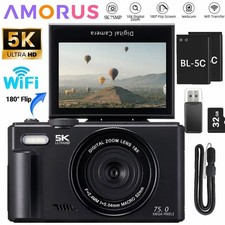 75MP Digital Camera with 5K Video, 17x-30x Optical Zoom, Flip Screen WiFi