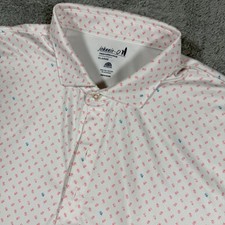 Johnnie-O Performance Golf Polo Shirt Mens Xl All Over Print White Stretch