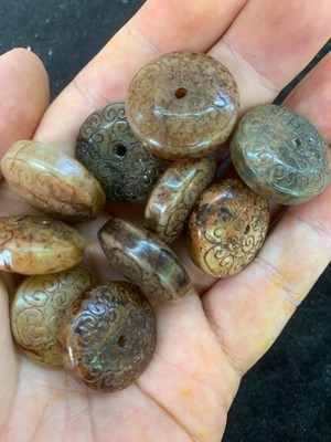 10 Pcs Excellent Rare Chinese Old Jade Hand Carved Prayer Disc Beads !!!!!!