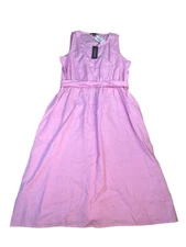 Saks Fifth Avenue Belted Linen Dress NWT Pink Blush Sleeveless Detachable Belt L