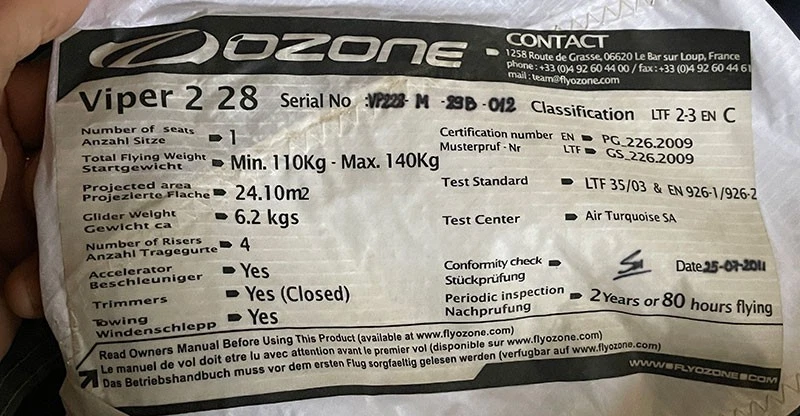 USADO Ozone Viper 2 28m Reflex Power Glider para Paramotor, Parapente Motorizado - Imagen 4 de 4