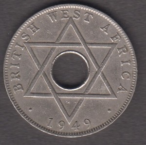 British West Africa 1949. 1/2 Penny. George VI. Crown above hole Hexagram. KM 27