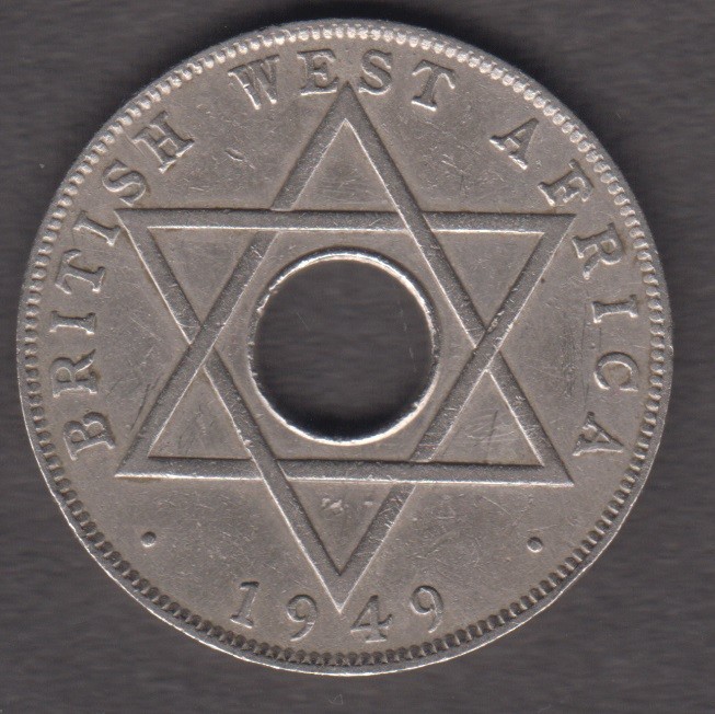 British West Africa 1949. 1/2 Penny. George VI. Crown above hole Hexagram. KM 27