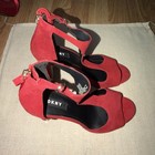 DKNY Colby Red Suede T-Strap Heels Size 8M   Gold Heel Detail — photo 4